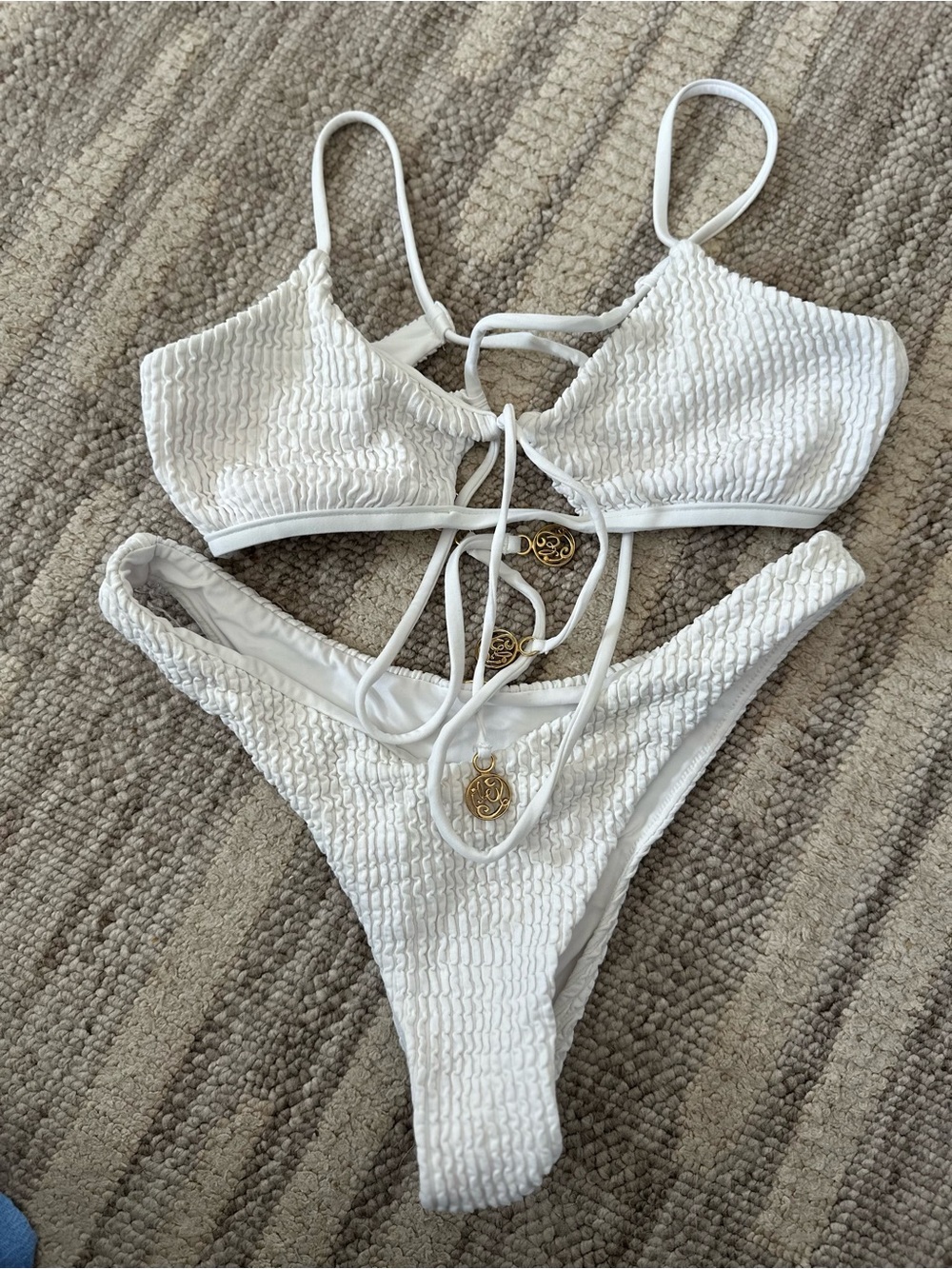 White Textured Bikini Set